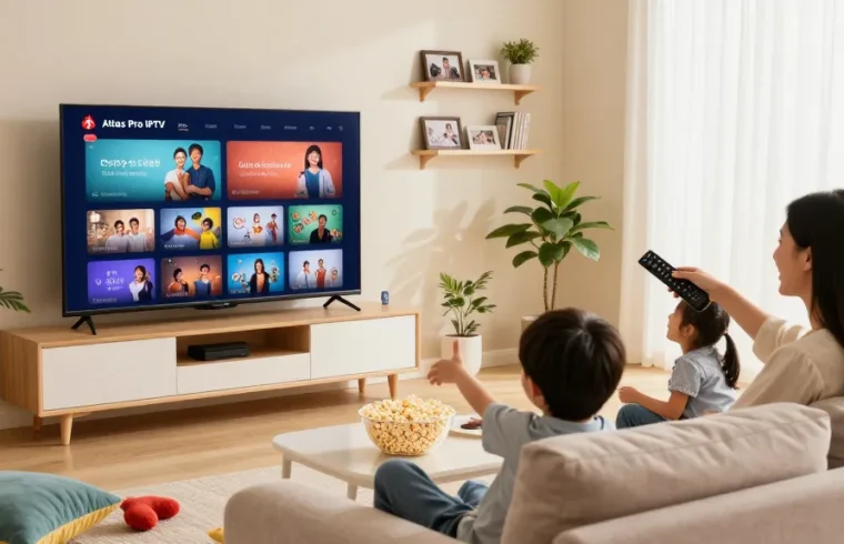 Family enjoying streaming content on Atlas pro IPTV in a cozy living room.
